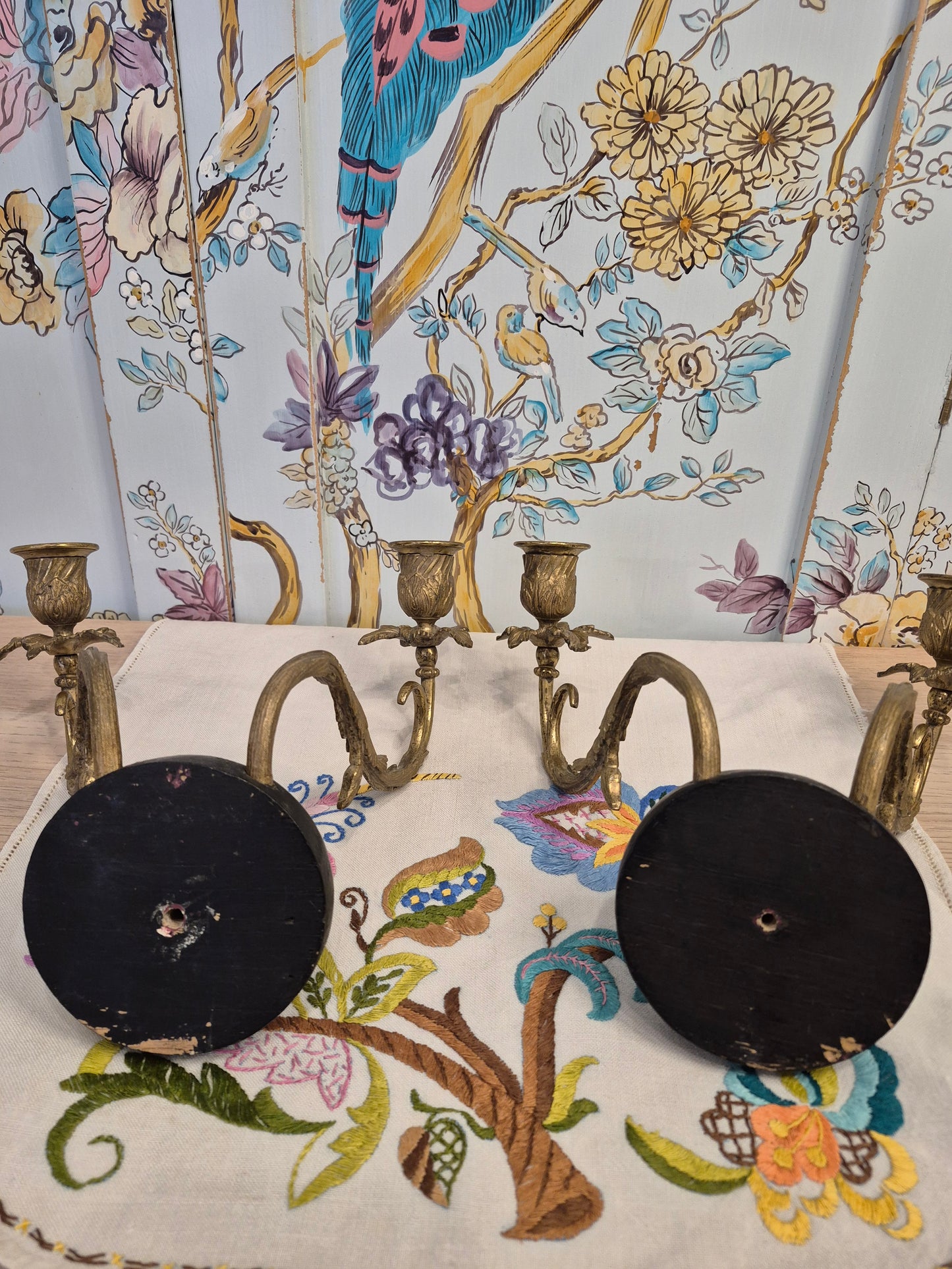 A Pair of Antique Brass Wall Sconces or Candle Holders