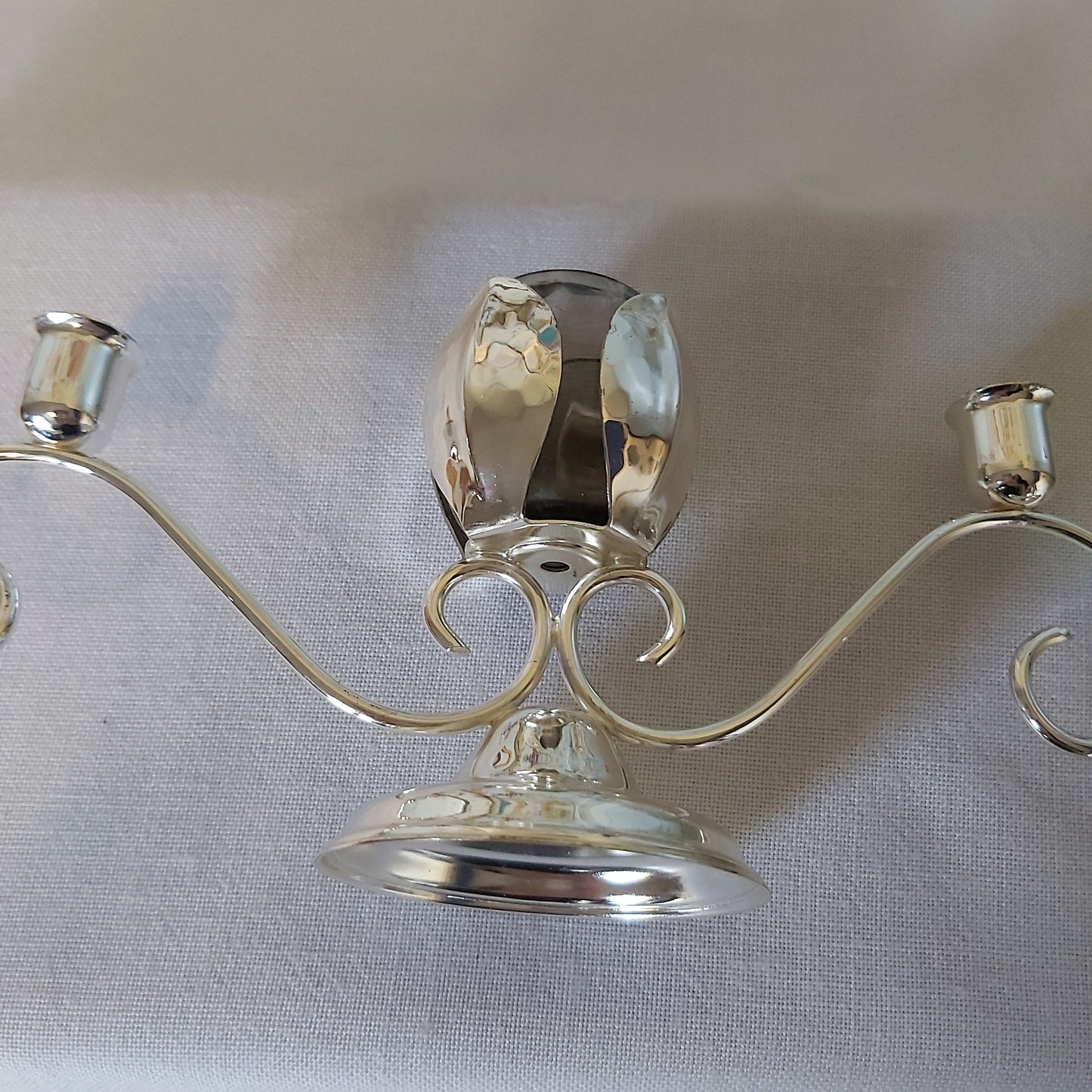 A Silver Plated Table Centre with Candle Holders and Small Vase