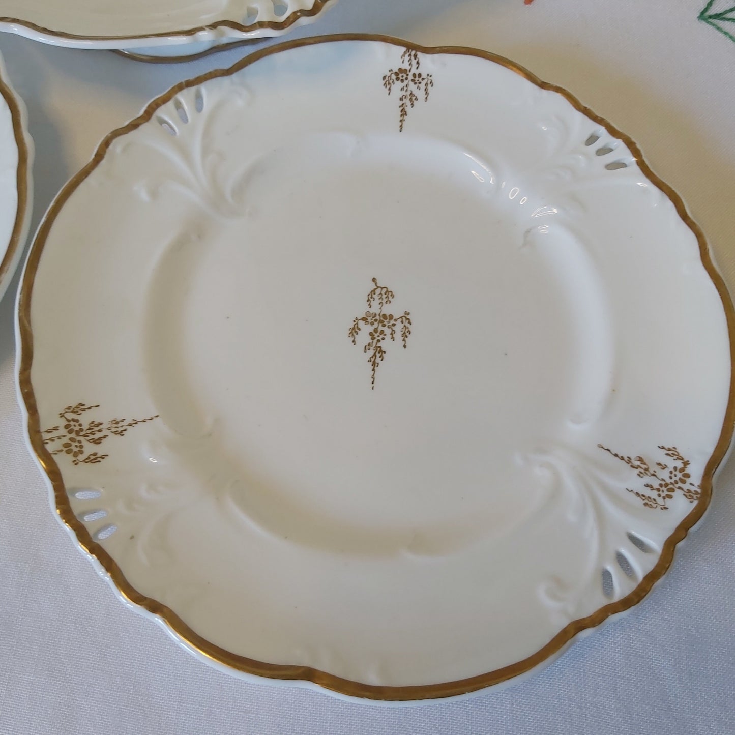 Antique White and Gold Porcelain Comport and Serving Dishes