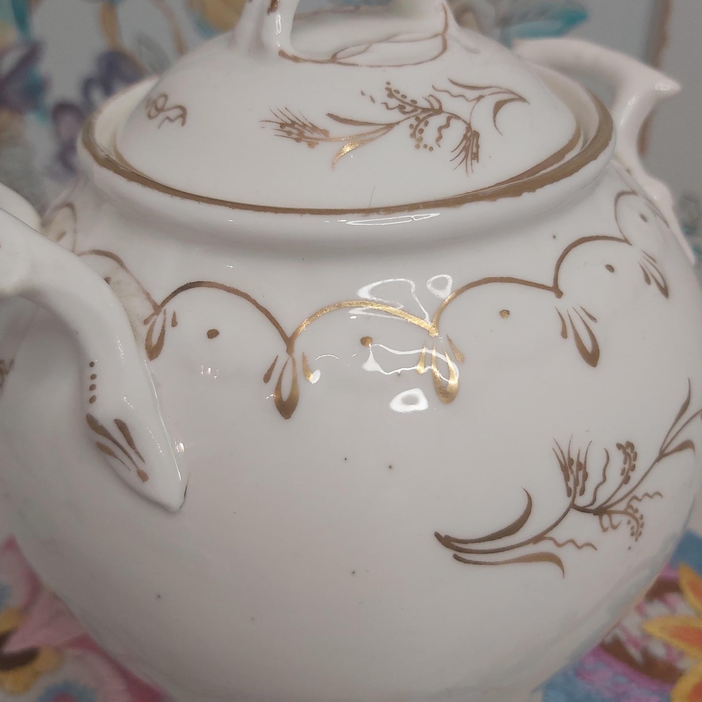 Antique White Porcelain Sucrier with Gold Handpainted Detail