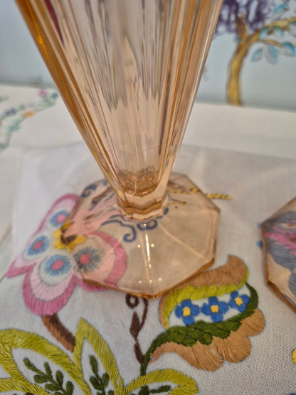 A Pair of Art Deco Pink Rosaline Glass Trumpet Vases