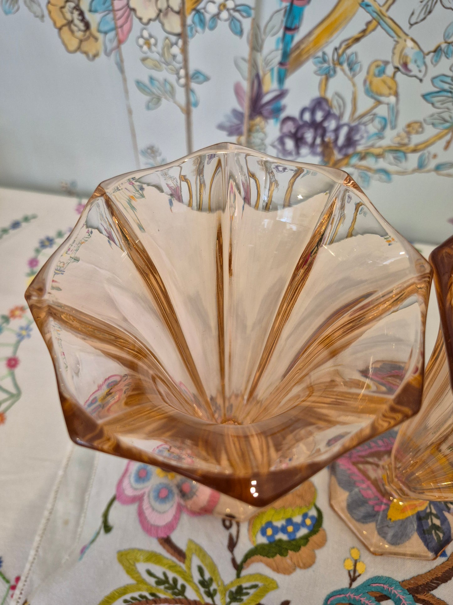 A Pair of Art Deco Pink Rosaline Glass Trumpet Vases