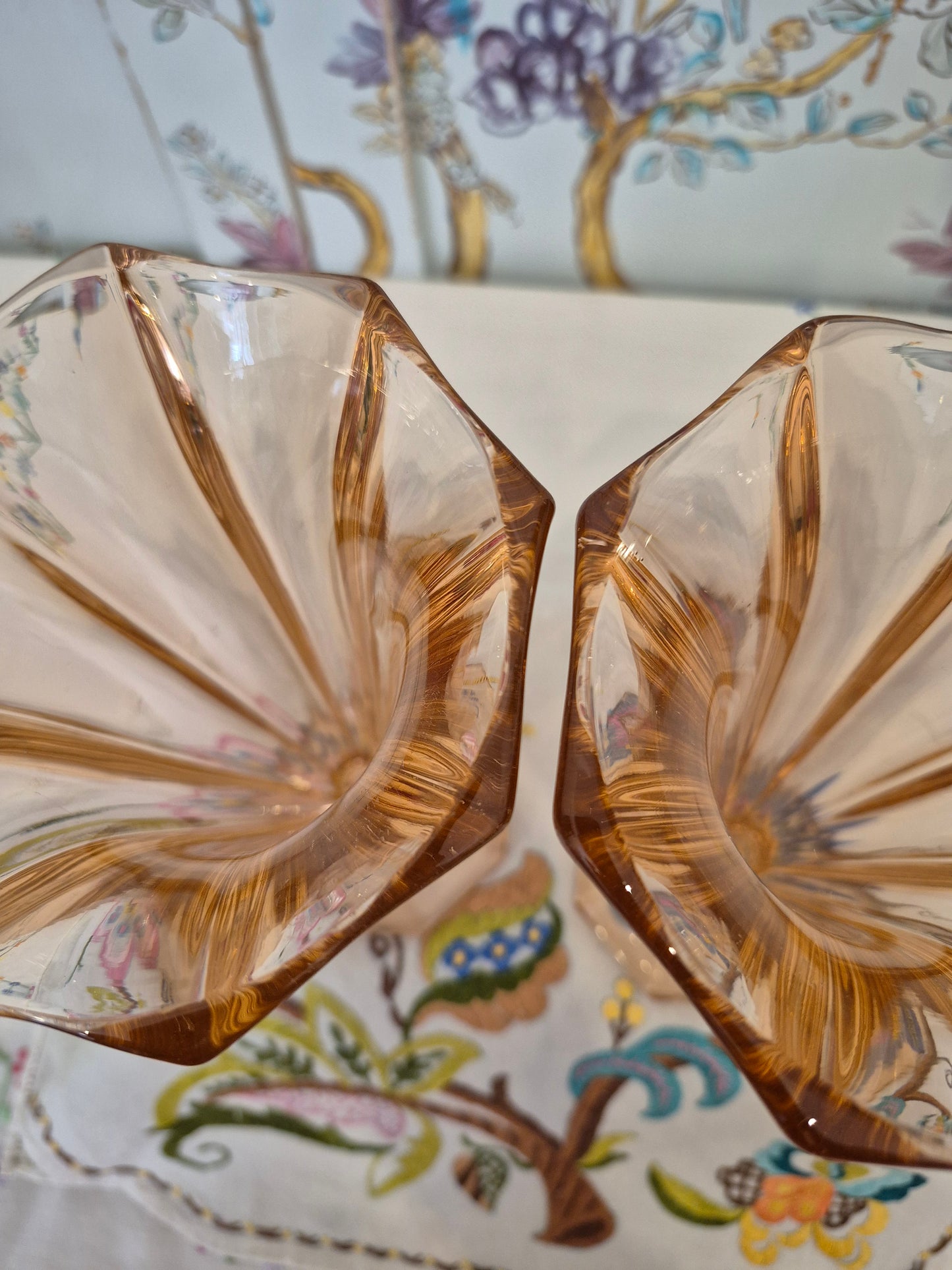 A Pair of Art Deco Pink Rosaline Glass Trumpet Vases