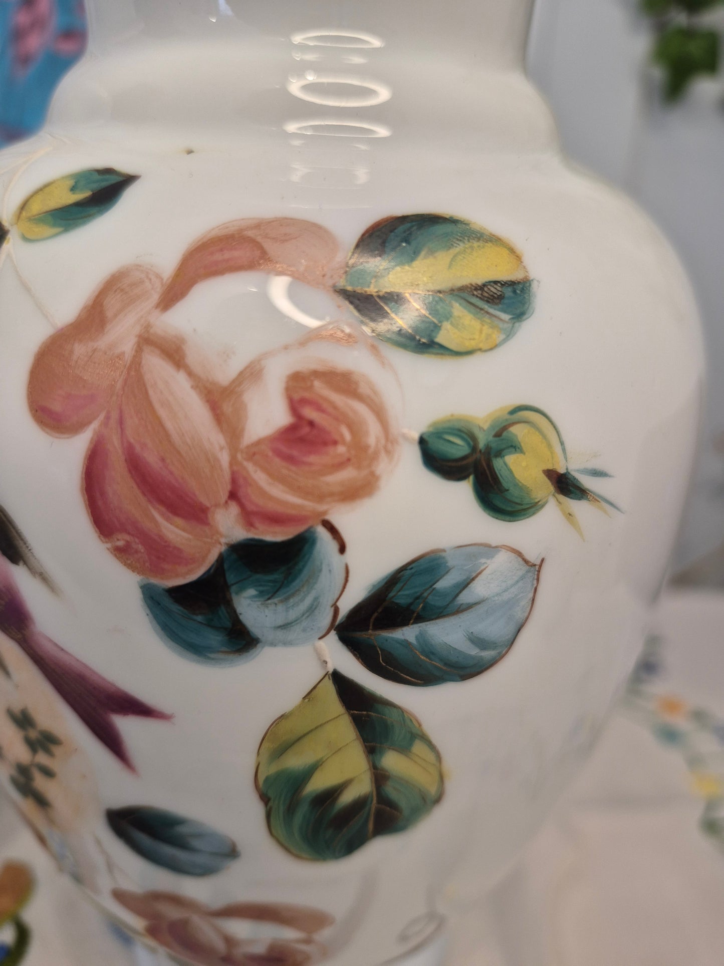 A Pair of Aesthetic Movement Hand Painted Milk Glass Vases