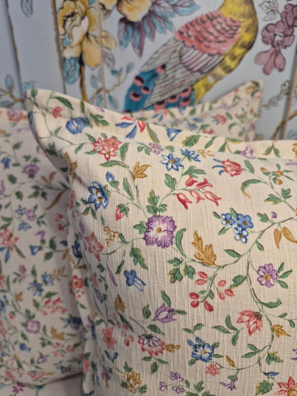 A Pair of Cushions Made From Reclaimed Floral Sanderson Fabric