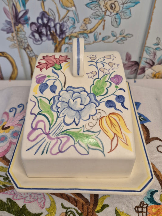 Vintage Handpainted Poole Pottery Cheese or Butter Dish