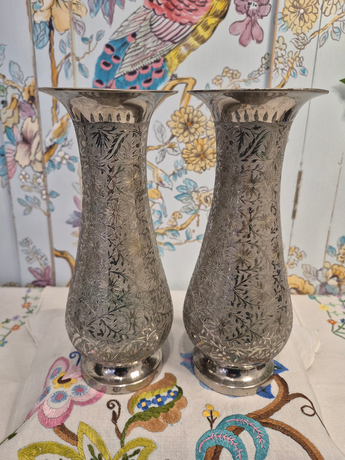 A Pair of Middle Eastern Silver Plated Vases