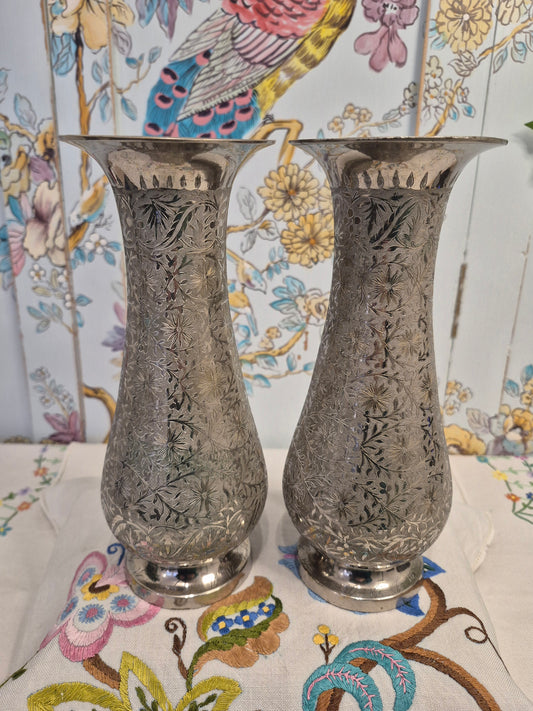 A Pair of Middle Eastern Silver Plated Vases