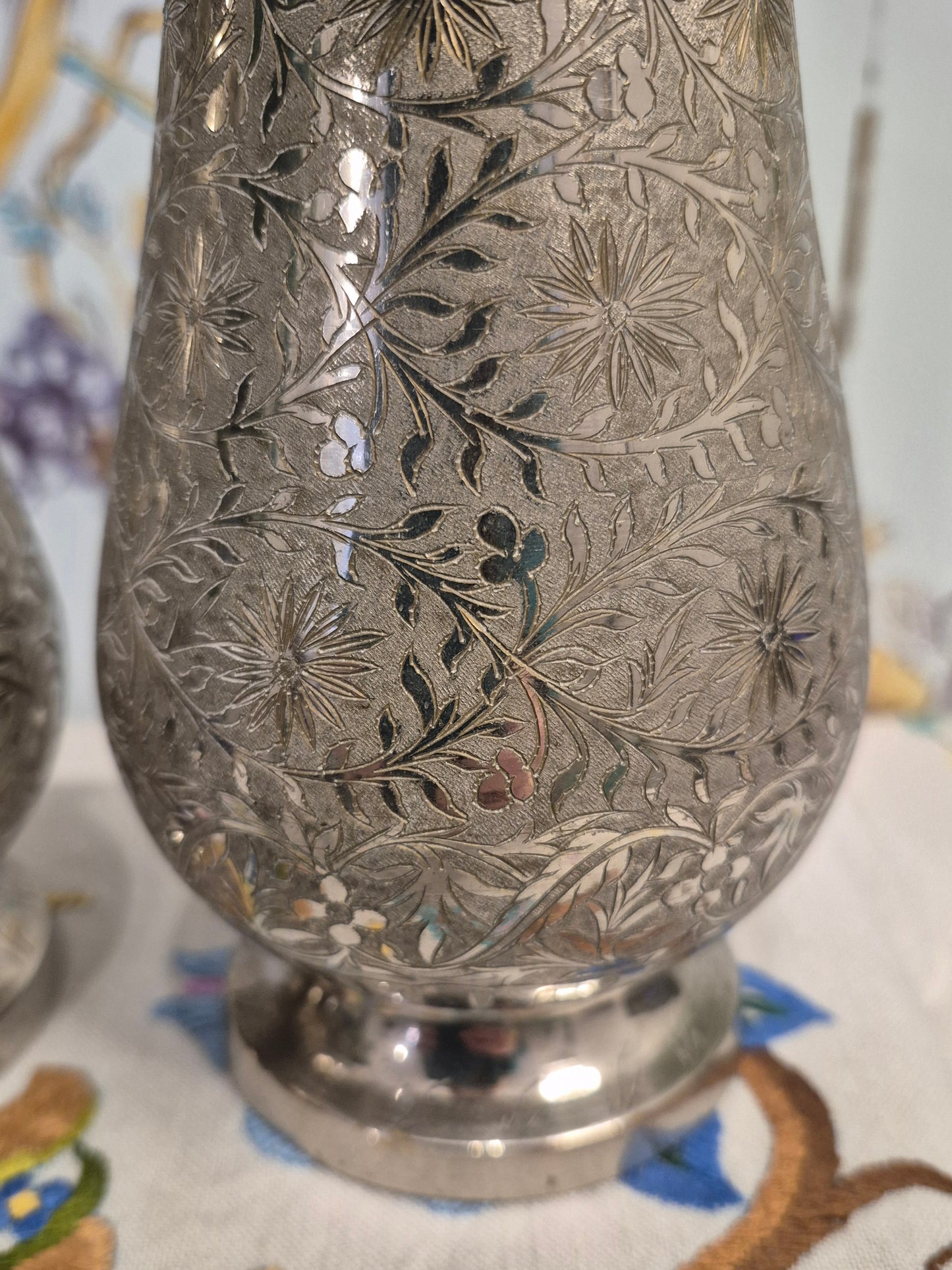 A Pair of Middle Eastern Silver Plated Vases