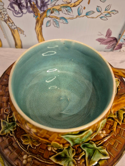 Antique French Majolica Cup and Saucer