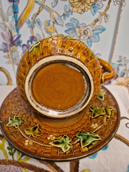 Antique French Majolica Cup and Saucer