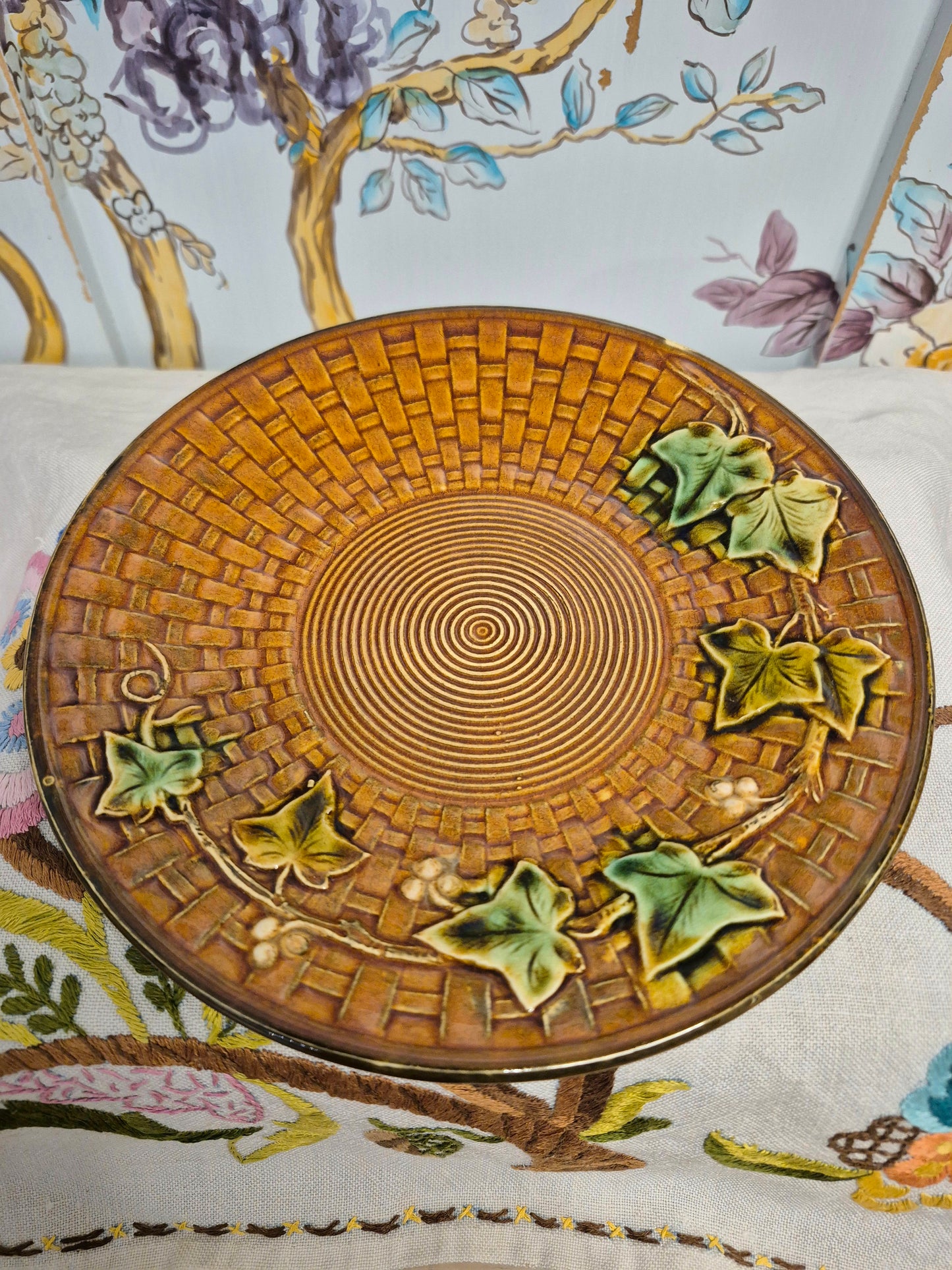 Antique French Majolica Cup and Saucer