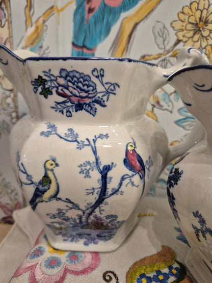 A Pair of Wood and Sons Antique Jugs in the Oriental Birds Design