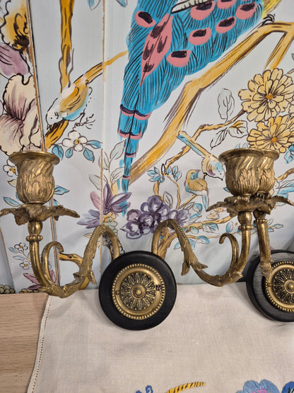 A Pair of Antique Brass Wall Sconces or Candle Holders