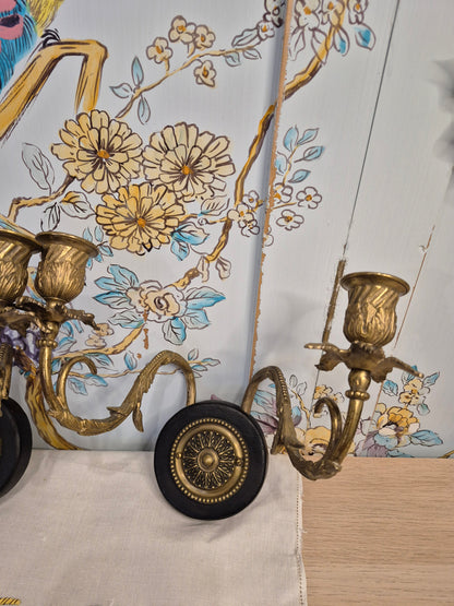 A Pair of Antique Brass Wall Sconces or Candle Holders