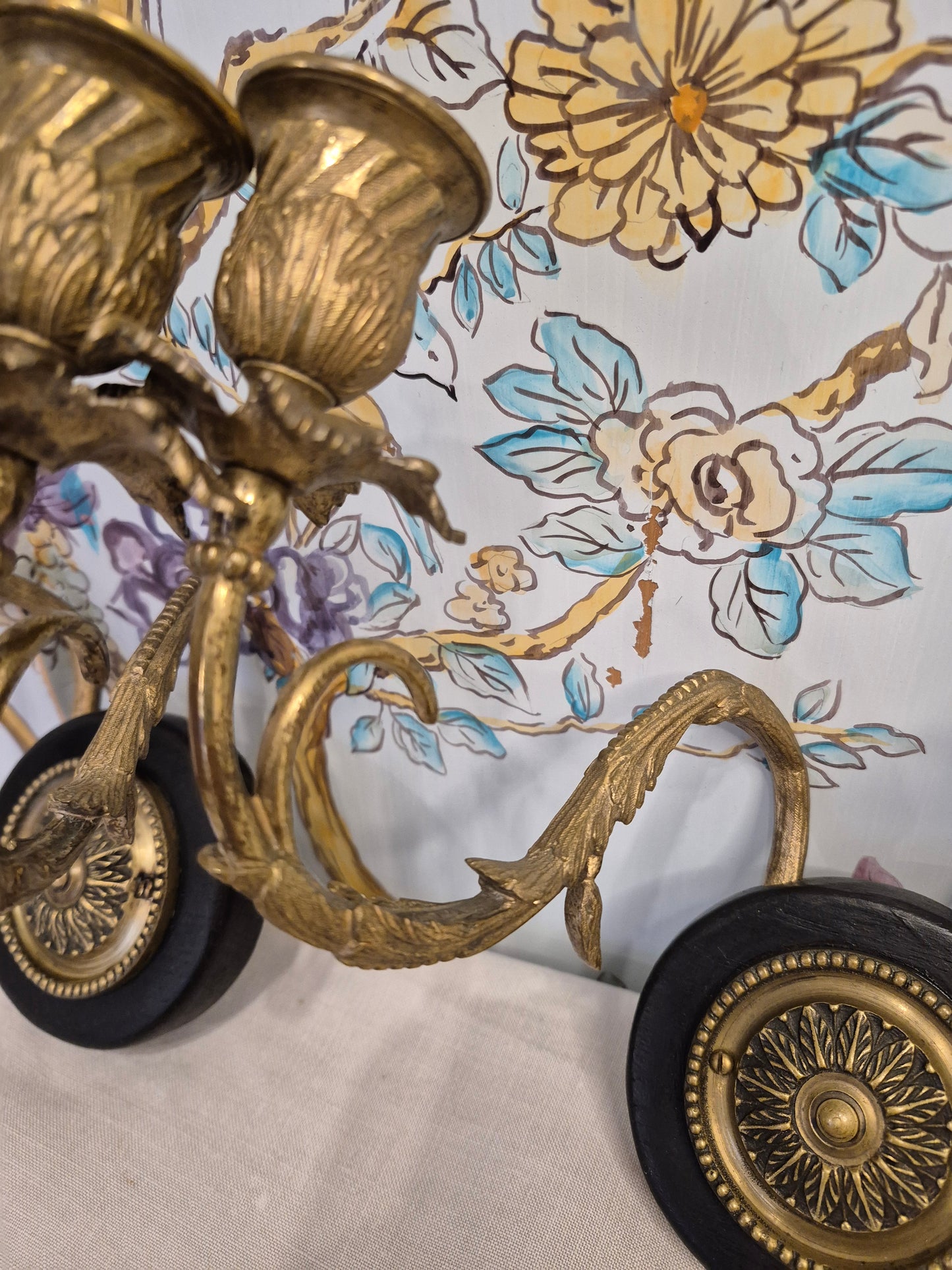 A Pair of Antique Brass Wall Sconces or Candle Holders