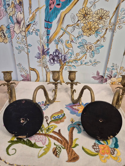 A Pair of Antique Brass Wall Sconces or Candle Holders