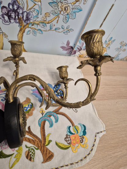 A Pair of Antique Brass Wall Sconces or Candle Holders