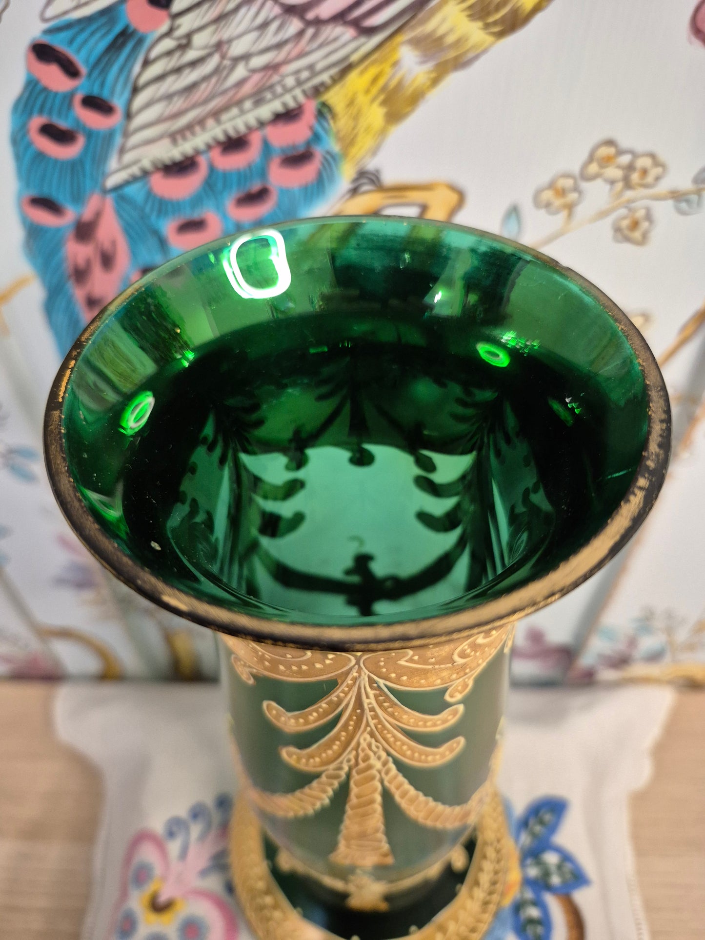 An Art Nouveau Green Glass Vase with Gilt and Enamel Decoration