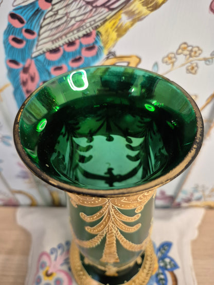 An Art Nouveau Green Glass Vase with Gilt and Enamel Decoration
