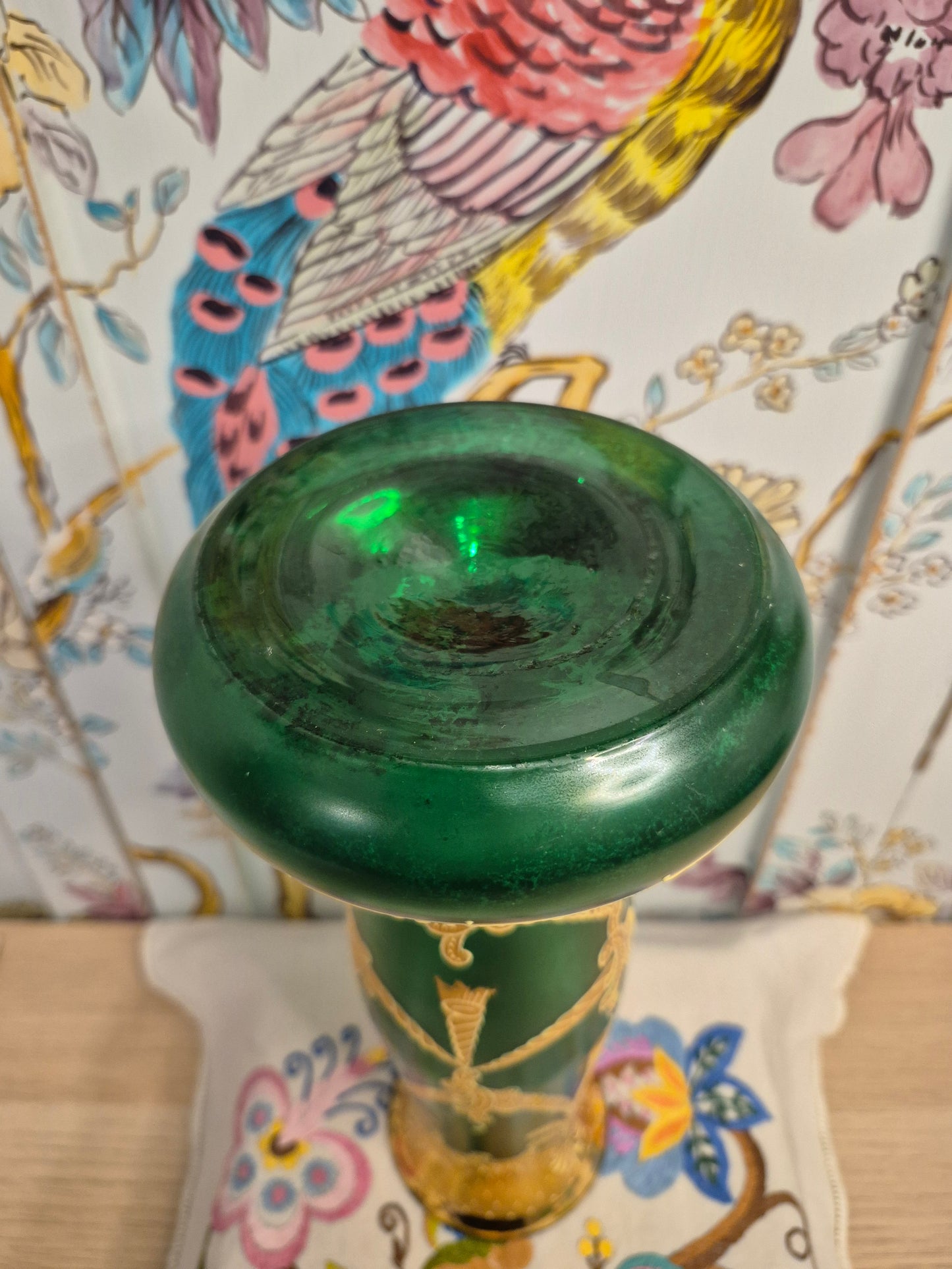 An Art Nouveau Green Glass Vase with Gilt and Enamel Decoration