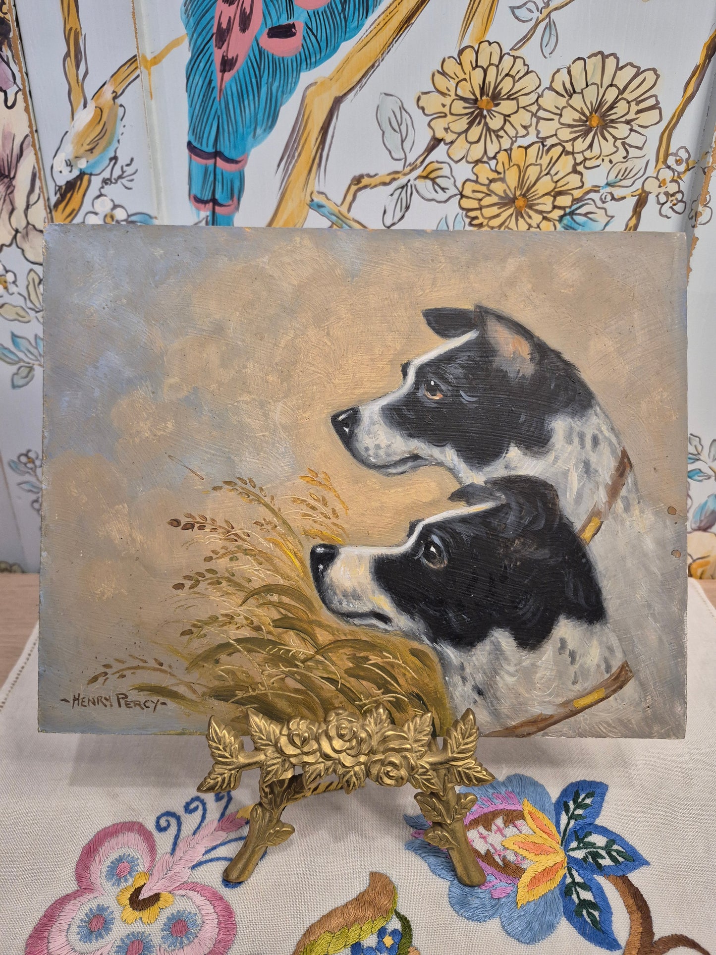 Vintage Oil on Board of Jack Russell Dogs