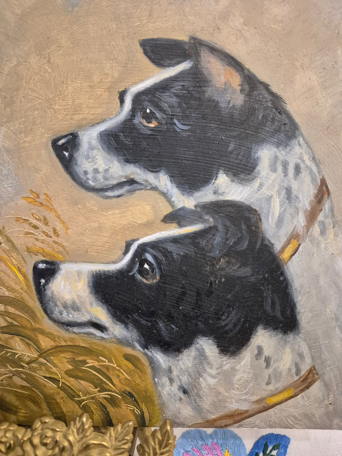 Vintage Oil on Board of Jack Russell Dogs