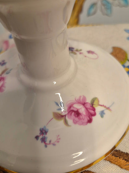 A Pair of Coalport Candlesticks Handpainted with Flowers
