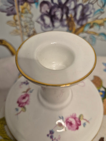 A Pair of Coalport Candlesticks Handpainted with Flowers