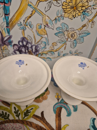 A Pair of Coalport Candlesticks Handpainted with Flowers