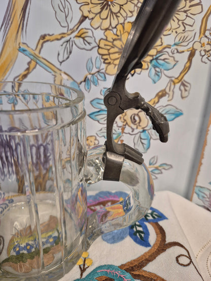 An Antique Glass Beer Stein with Handpainted Enamelled Lid