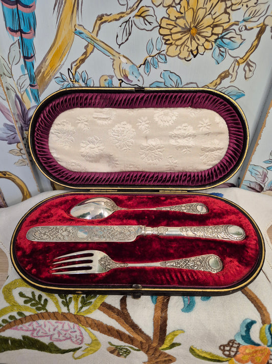 Antique Silver Plated Christening Set by James Dixon and Son c1880