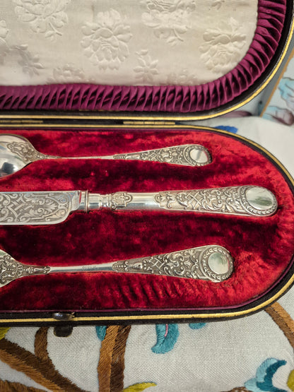 Antique Silver Plated Christening Set by James Dixon and Son c1880