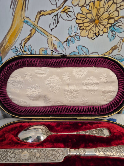 Antique Silver Plated Christening Set by James Dixon and Son c1880