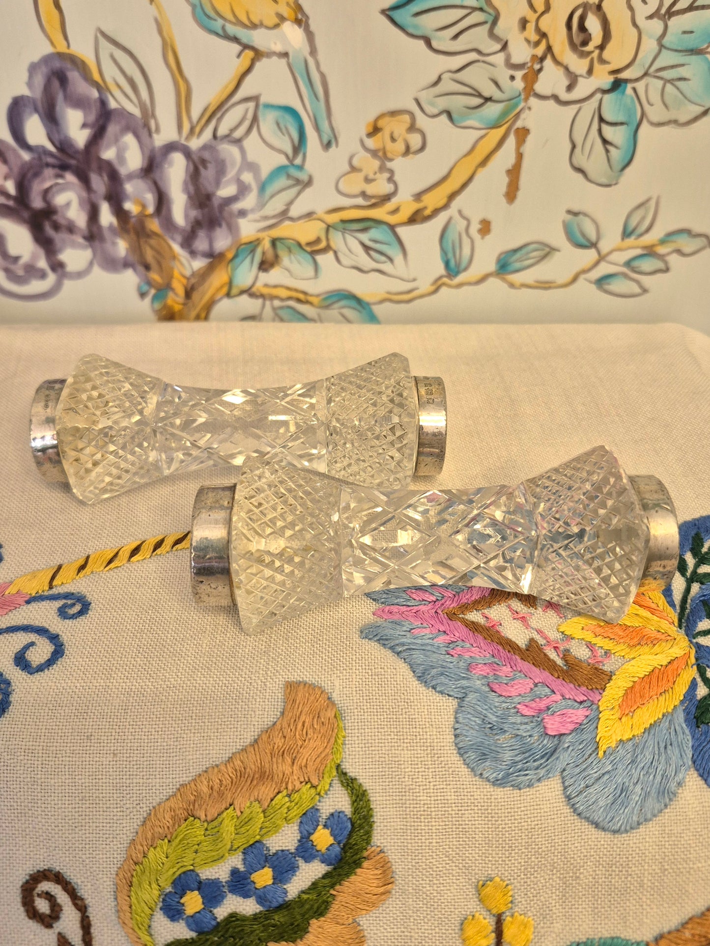 A Pair of Antique Knife or Chopstick Rests with Silver Mounts