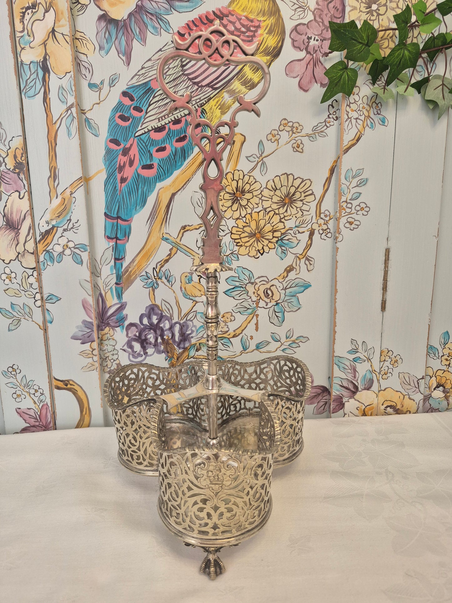 Antique Silver Plated Triple Wine Bottle Holder