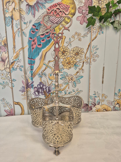 Antique Silver Plated Triple Wine Bottle Holder