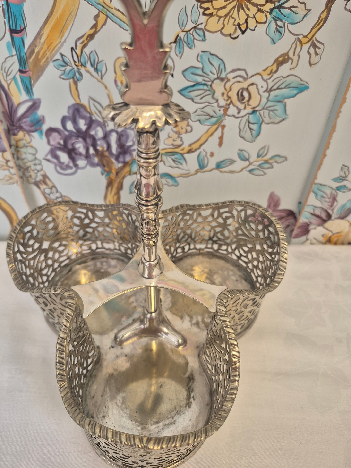 Antique Silver Plated Triple Wine Bottle Holder
