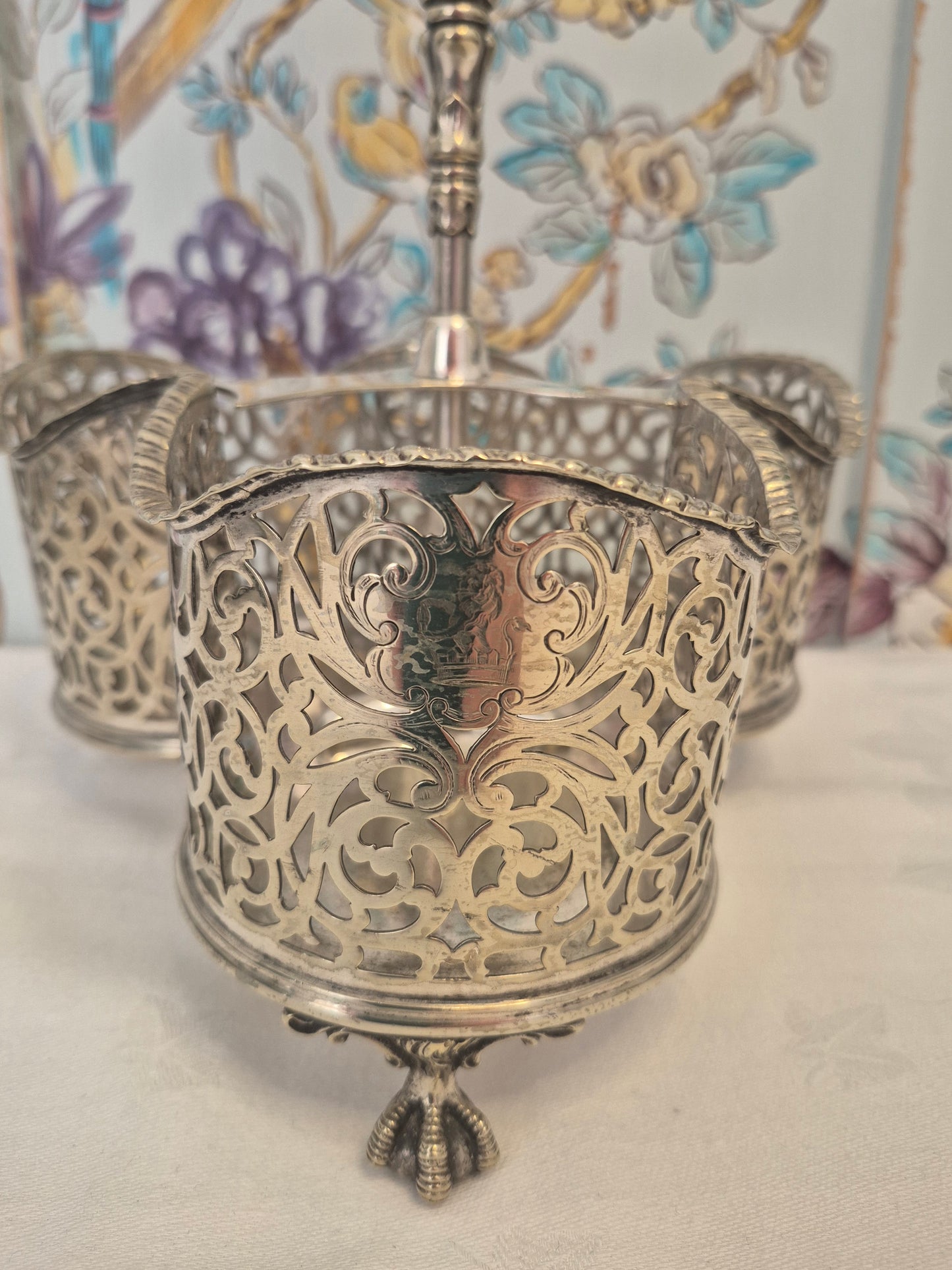 Antique Silver Plated Triple Wine Bottle Holder