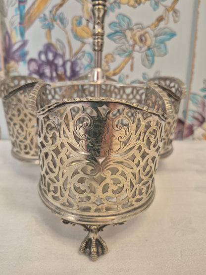 Antique Silver Plated Triple Wine Bottle Holder
