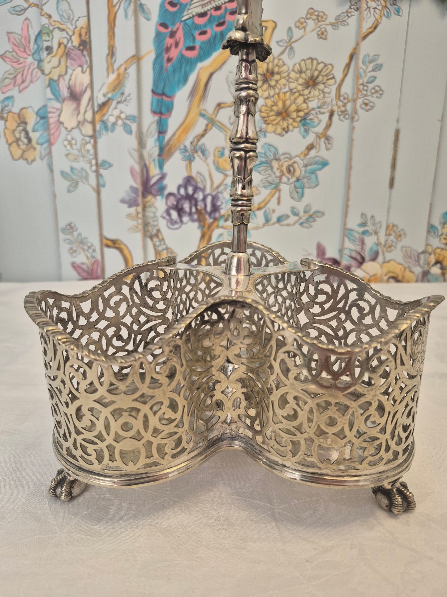 Antique Silver Plated Triple Wine Bottle Holder