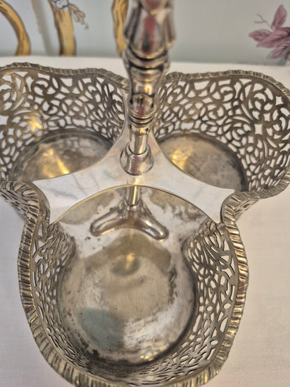 Antique Silver Plated Triple Wine Bottle Holder