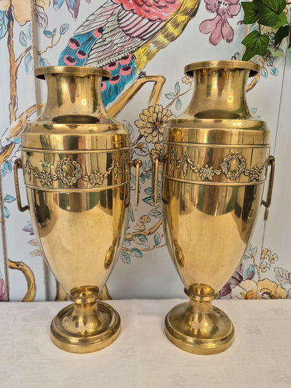 A Pair of Art Nouveau Brass Urn Vases