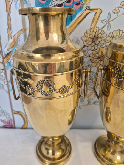 A Pair of Art Nouveau Brass Urn Vases
