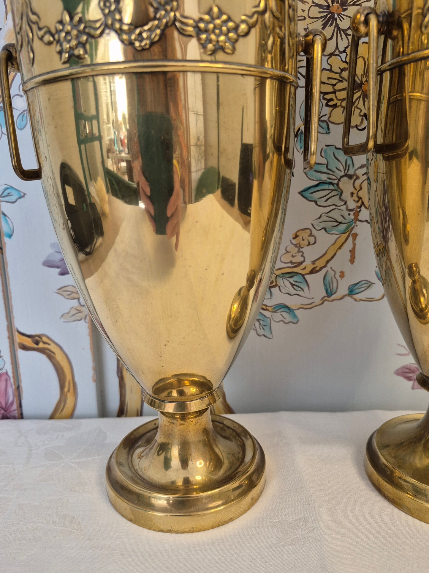 A Pair of Art Nouveau Brass Urn Vases