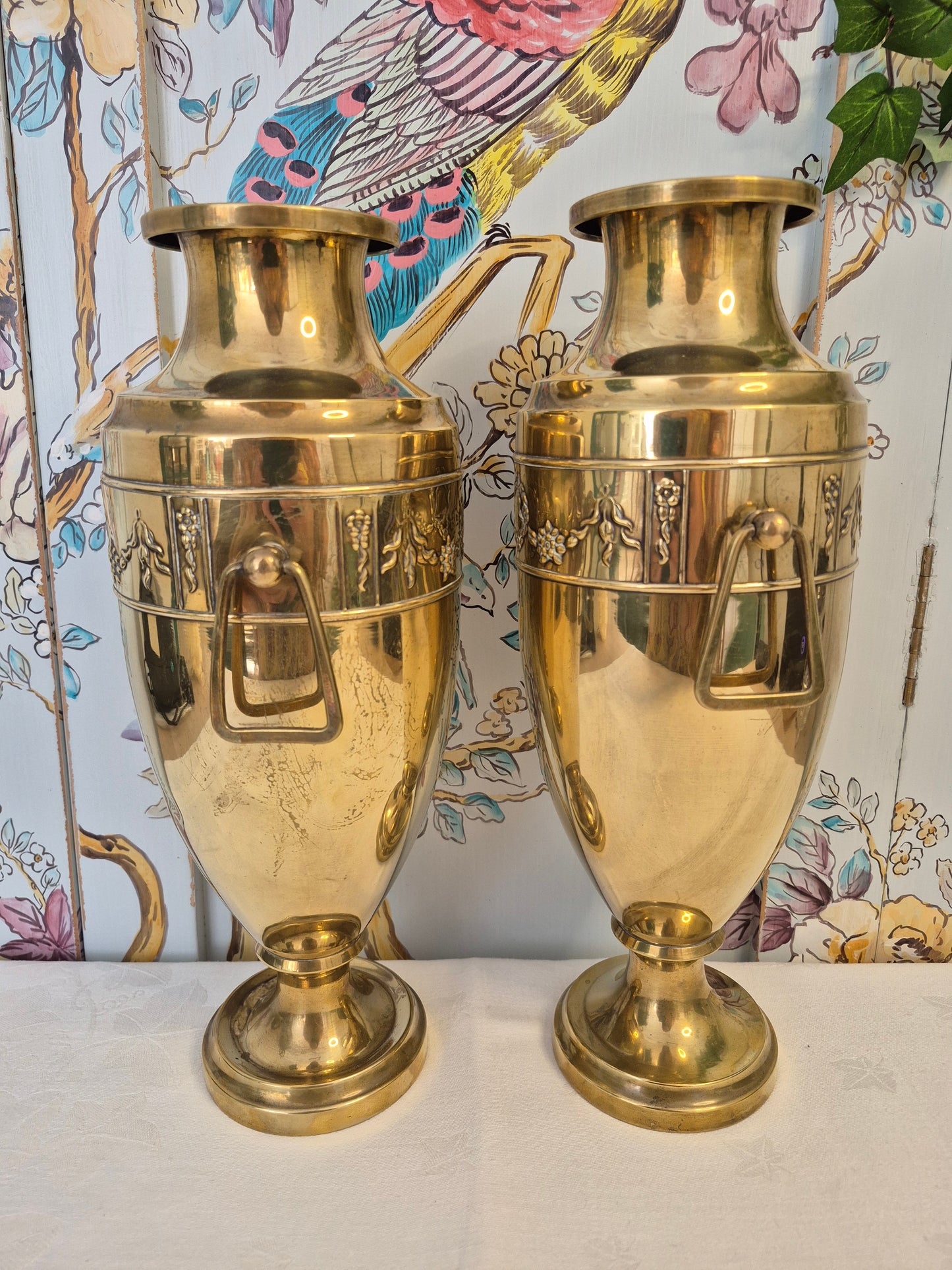 A Pair of Art Nouveau Brass Urn Vases