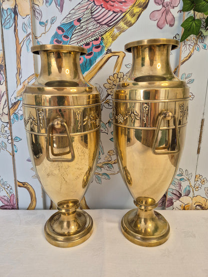 A Pair of Art Nouveau Brass Urn Vases