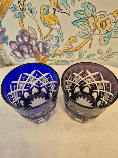 Edo Kiriko Yarai Pattern Old Fashioned Whisky Tumblers