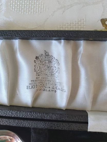Elkington Silver Plated Fork and Spoon Christening Set in Original Box