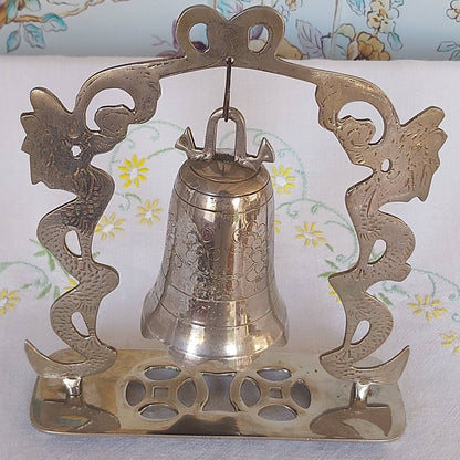 A Silver Metal Chinese Temple Bell and Stand